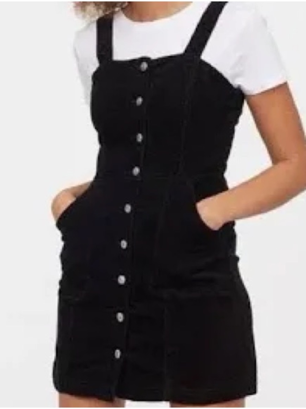 H&M Black Button-Front Pinafore Mini Dress